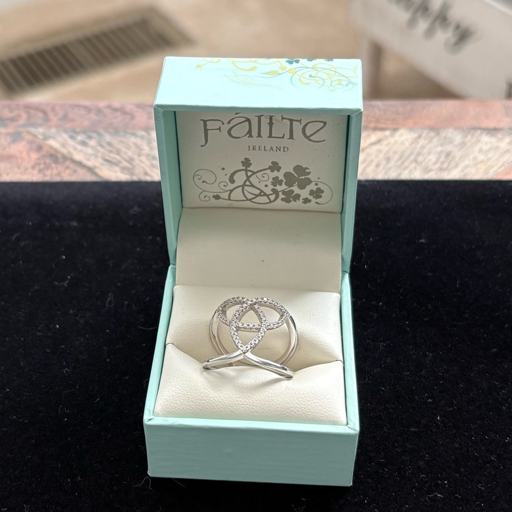 Solvar Irish Celtic Knot Trinity Ring, Sterling Silver, Cubic Zirconia, Size 6